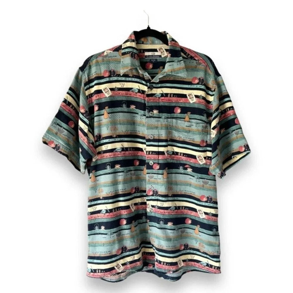 Casa Moda Fruit Print Short Sleeve Hawaii Button Down Shirt Size M